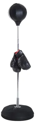 Image de Sac de Frappe sur Pied Punching ball sur pied ršŠglable en hauteur 126-144 cm avec gants, pompe et base de lestage pour adolescents et dšŠbutants noir