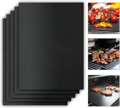 Zdjęcie produktu dla Mata do grillowania, zestaw 5 mat zapobiegających przywieraniu, wyjątkowo gruba, wielokrotnego użytku, wysokiej jakości mata do grillowania na grill gazowy i węglowy, idealna mata do pieczenia