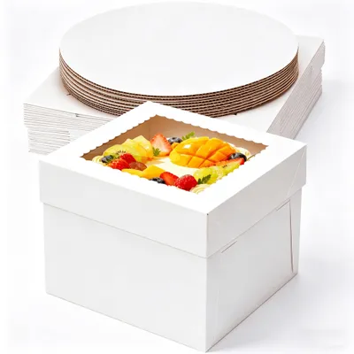 Productafbeelding van Taartdoos - Hoge verpakking voor taarten met taartbord - Geschikt voor bakkerijen en transport - 25x25x20 cm - 10 stuks (5 dozen en 5 borden)