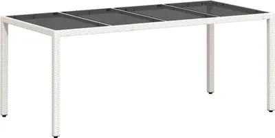 Produktbild von vidaXL Gartentisch mit Glasplatte Weiß 190x90x75 cm Poly Rattan