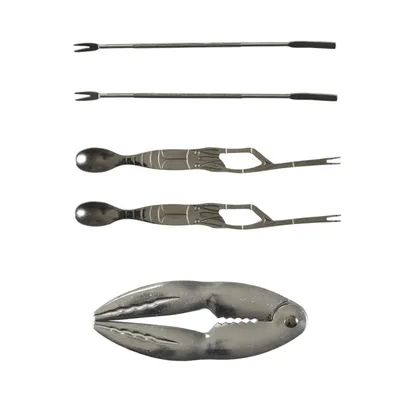 Immagine prodotto di set di posate da mare da 5 pezzi - Include cracker per granchi, cucchiaio e raschietto in acciaio inox - Ideale per granchi, aragoste e crostacei - Argento