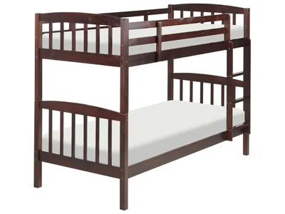 Zdjęcie produktu dla BELIANI Łóżko dziecięce piętrowe ciemnobrązowy drewniane sosnowe 90 x 200 cm z drabinką i stelażem Skandynawski design