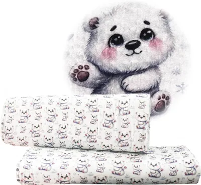 Produktbild von Musselin Bärchen Double Gauze ab 1m x 1,38m Kinderstoff Baumwollstoff Meterware