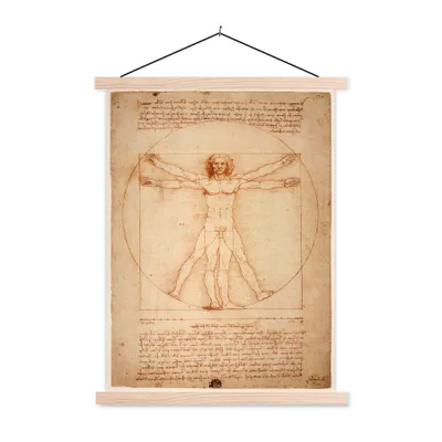 Obrázek produktu pro MuchoWow® Textilní plakát - Vitruviánský muž - Leonardo da Vinci - 120x160cm - S hnědými lamelami
