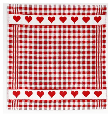 Produktbild von Frottier Geschirrtuch mit Herzkante, rot, Format 50/50, 100% Baumwolle
