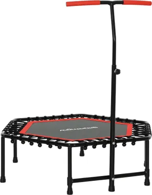 Image de SPORTNOW Trampoline de fitness 114 cm avec cordes élastiques, poignée réglable sur 3 positions, trampoline d'exercice charge 100 kg stable et silencieux pour entraînement intérieur, rouge