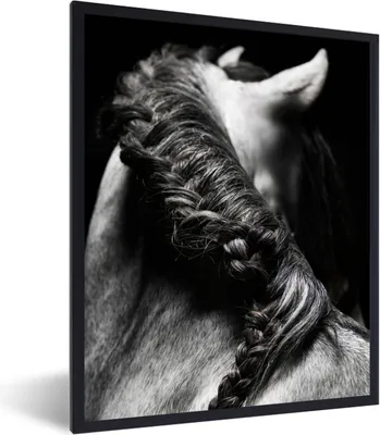 Produktbild von MuchoWow® MuchoWow® Gerahmtes Poster Pferd - Zöpfe - Schwarz und weiß 60x80 cm - Poster mit zchwarzem Bilderrahmen - Premium - Wanddeko Wohnzimmer