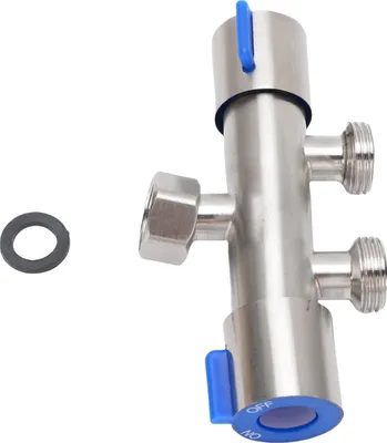 Immagine prodotto di Sdoppiatore per tubi da giardino, acciaio inox 304, 1 ingresso, 2 uscite, filettatura interna G1/2, rubinetto esterno per cucina
