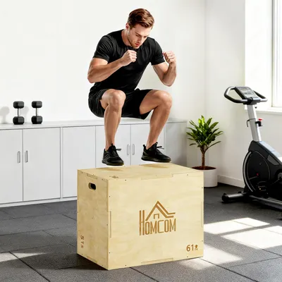 Produktbild von Sweiko 3-in-1 Plyo Box Holz Plyometrische Sprungbox mit 3 Sprunghöhen Griffen 61 x 51 x 76 cm Naturholz