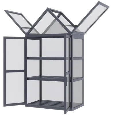 Produktbild von Outsunny Frühbeet Mini Gewächshaus 3 Ebenen Doppeltüren Holz Polycarbonat Natur