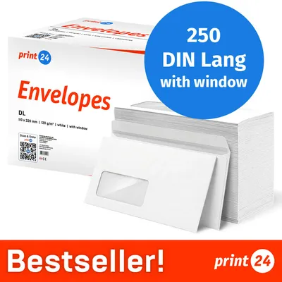 Productafbeelding van NIEUW: print24 Enveloppen met venster, DIN Lang, onbedrukt, 250 stuks