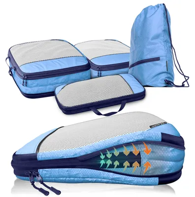 Produktbild von Compression Packing Cubes 4-teilig, blau, für Koffer und Rucksack