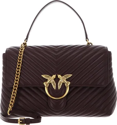 Produktbild von PINKO Handtasche Umhängetasche Love Lady Puff Big CL Sheep Nappa Chevron Cioccolate Amaro - Antique Gold weinrot