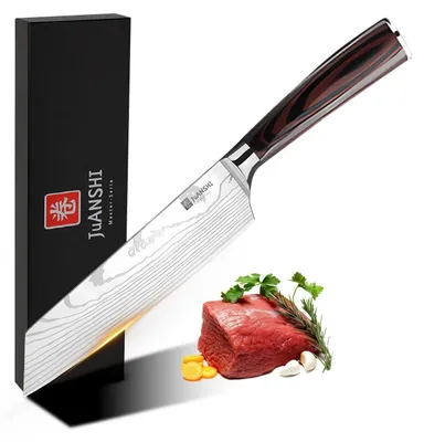 Immagine prodotto di Coltello da cucina Kiritsuke, lama da 20,5 cm, professionale, ideale per tritare e affettare, acciaio inossidabile, manico in legno