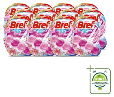 Productafbeelding van 12 x Bref Brilliant Gel Toiletblok Lente Regen, 42 g - Grote verpakking - 12 stuks