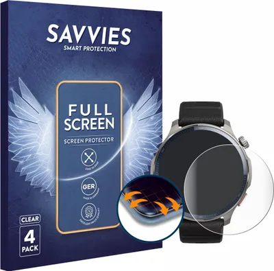 Produktbild von 4x Savvies Fullscreen Schutzfolie für Huami Amazfit Balance 2 Displayschutz Folie Fullcover Klar Transparent