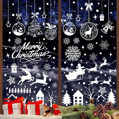 Productafbeelding van Kerstdecoraties voor ramen, 9 stuks, wit, sneeuwvlokken, PVC, herbruikbaar