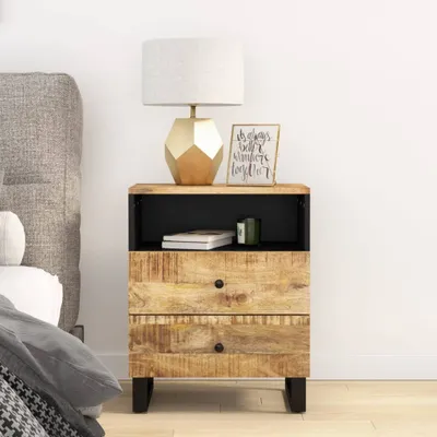 Image de vidaXL Table de nuit 50x33x62 cm bois massif mangue & bois composite