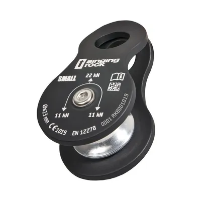 Umlenkrolle Pulley Small Roll von singing rock; schwarz mit silberner Rolle; für Klettern und Abseilen; Tragkraft 22 kN.