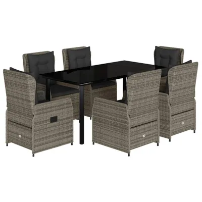 Produktbild von vidaXL 7-tlg. Garten-Essgruppe mit Kissen Grau Poly Rattan