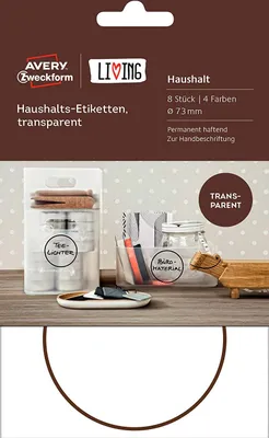 Produktbild von AVERY Zweckform LIVING Haushalts Etiketten Durchmesser 73 mm transparent 8 Stück