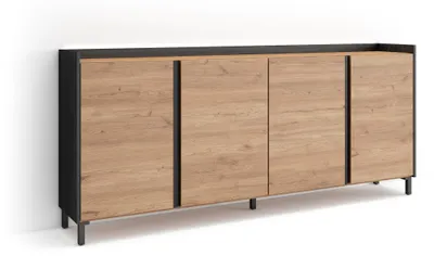 Immagine prodotto di Credenza effetto legno rovere e nero 207x35x91cm con gambe