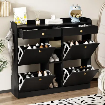 Obrázok produktu pre Skriňa na topánky – Úložný box na topánky – Skriňa na topánky – Regál na topánky s kovovým rámom, 110x26x100 cm
