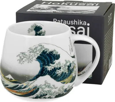 Image de Duo | Mug en porcelaine - La grande vague - 430 ml - Bleu/Blanc - Design artistique - Qualité supérieure