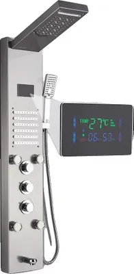 Immagine prodotto di Pannello doccia, getti corpo, doccetta con display LED, spazzolato 8004