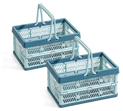 Produktbild von Faltbarer Klappkorb, 2er Set Kleine Klappbox mit Henkel 10 L Blau, Multifunktionale Aufbewahrungslösung für Haushalt