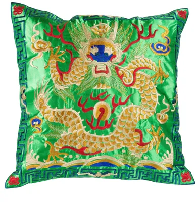 Obrázok produktu pre Jemné ázijskéobývacie čínske obliečky na vankúše Ručne vyšívané zelené žlté dračie 45x45cm bez výplne bavlnené japonské orientálne ázijské štýly