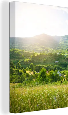 Produktbild von MuchoWow® - Leinwandbilder - Wald - Landschaft - Sonne - Natur - Sonnenaufgang, Wandbild, Wanddeko Bilder Wohnzimmer, 40x60 cm