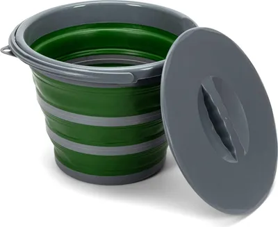 Image de Seau à eau pliable 10 litres avec couvercle et poignée - Camping Pêche Nettoyage - Gris Vert