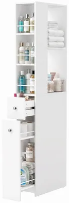 Produktbild von HOMCOM schmaler hoher Badezimmerschrank mit 2 Schubladen, 135 cm, weiß