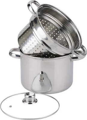 Obrázok produktu pre Hrniec na cestoviny, nerezová oceľ, priemer 20 cm, sklenený pokrievka, s vložkou na cestoviny