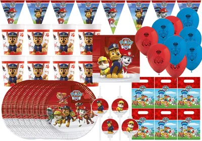 Produktbild von Paw Patrol - Kindergeburtstags-Set (55-teilig) Teller Becher Dekoration Servietten Geburtstag