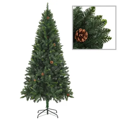 Image de Arbre de Noël artificiel avec éclairage & cônes Vert 180 cm