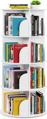 Productafbeelding van Unyqoos® Rond boekenkast, 360° draaibaar, met 4 niveaus – ruimtebesparend, wit houten boekenkast voor compacte opbergruimte