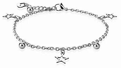 Produktbild von Fußkettchen Edelstahl Fußkette silber mit Sternen und Kugeln