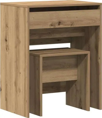 A vanity table with a pull-out stool, shown against a white background.