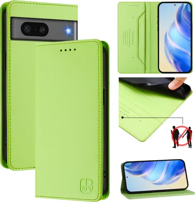Obrázek produktu pro Kožené pouzdro pro Google Pixel 7, flipové pouzdro s přihrádkami na karty, peněženkou a stojánkem Zelený