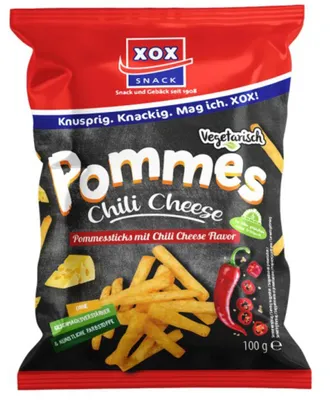 Produktbild von XOX Pommes Chili Cheese Maissnack mit pikanter Gewürzmischung 100g