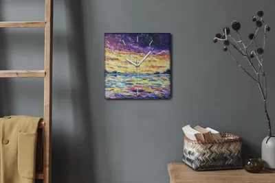 Produktbild von Coloray Hodiny Unikátní 30x30 cm  Tiché hodiny Pro obývací pokoj a kuchyň Nástěnné hodiny Plátno Bílé ručičky hodin - západ slunce