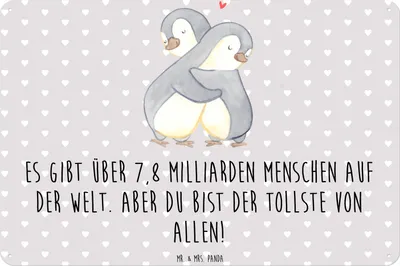 Produktbild von Mr. & Mrs. Panda tafel Pinguine Kuscheln DIN A3 - Grau Pastell - Geschenk, Magnetschild, Freundin, für, Hochzeitstag, Valentinstag, Liebesgeschenk, Schild, Metallbild