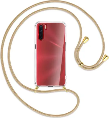 Produktbild von Handykette Backcover-Schutzhülle mit Band (Metall goldfarben) für Oppo A91 / F15 / Reno3 - caramel