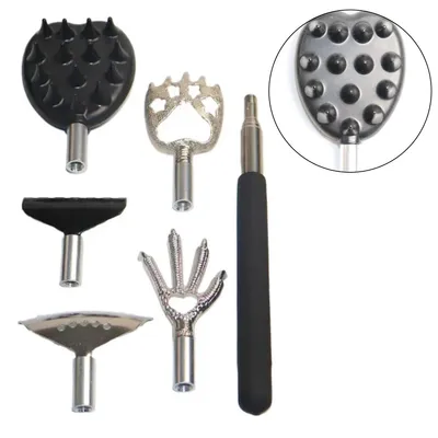 Produktbild von Ausziehbarer Rückenkratzer mit 5 Ersatzköpfen, Geschenk für Männer, Frauen und Kinder, Rückenmassagegerät mit Geschenkbox