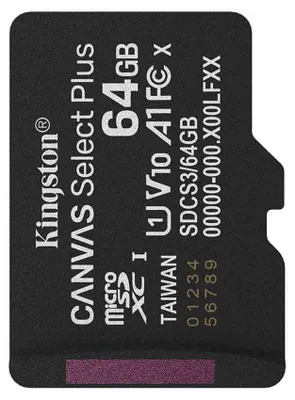 Produktbild von Kingston Technology 64GB micSDXC Canvas Select Plus Gen3 100R A1 (Ohne SD-Adapter), 64 GB, MicroSDXC, Klasse 10, UHS-I, 100 MB/s, Class 1 (U1)