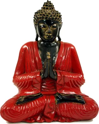 Produktbild von Geschnitzter Sitzender Buddha im Anjali Mudra - Rot, Holz, 30*25*13 cm, Buddhas