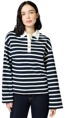 Obrázok produktu pre Tommy Hilfiger dámska mikina, model Gold Button Rugby Terry s golierom, viacfarebná
