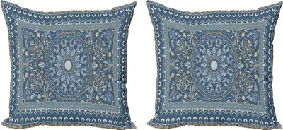 Immagine prodotto di ABAKUHAUS Set di copricuscini orientali antichi (2 pezzi), motivo floreale orientale persiano, 50 x 50 cm, grigio blu alzavola grigio